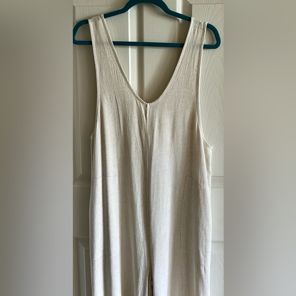 JODFIL Women’s Linen Blend Wide Leg Cropped Jumpsuit in Oatmeal Size Small NWT - Picture 5 of 7